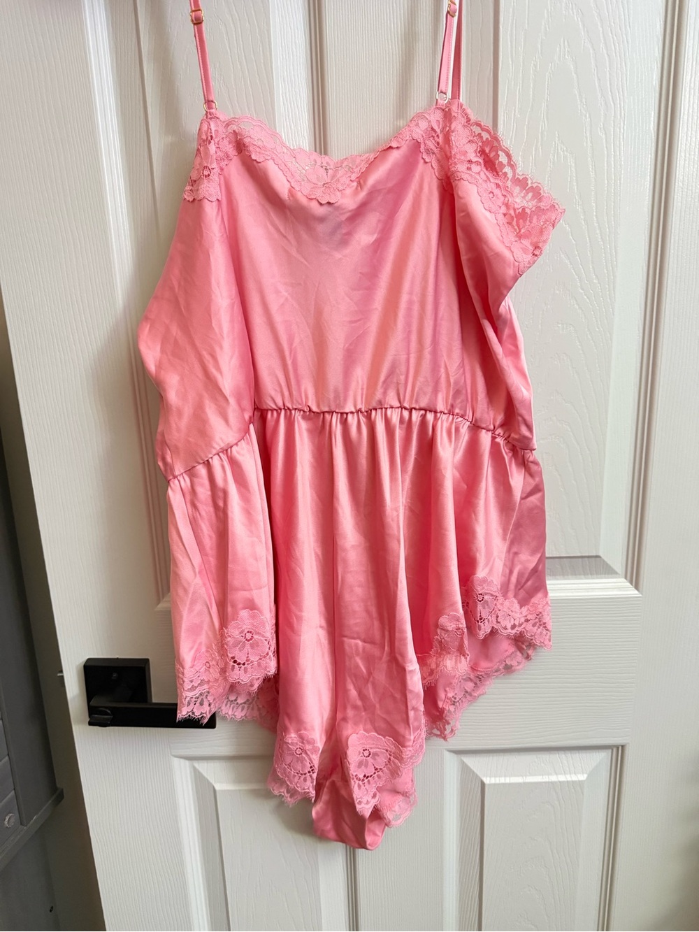 Victorias Secret Pink Lace-Trim Satin Romper - Women Intimates & Sleepwear